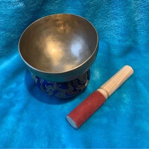 Golden Sound Bowl with Beautiful Blue Stand & Matching Stick